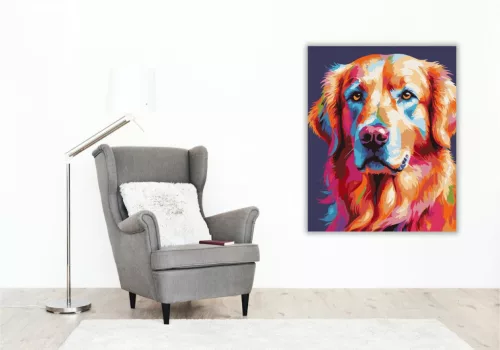 Neon Színű Arany Retriever - számfestő készlet - Számfestő.hu - 50×60cm - keretre feszítve
