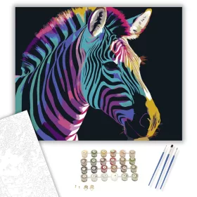 Neon Színátmenetek Zebra Portré - számfestő készlet - Számfestő.hu - 40×50cm - keret nélkül