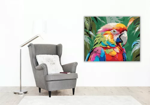 Színpompás Papagáj Élénk Textúrákkal - számfestő készlet - Számfestő.hu - 80×100cm - keret nélkül