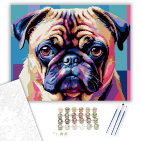 Élénk Színű Mopsz Portré - számfestő készlet - Számfestő.hu - 40×50cm - keret nélkül