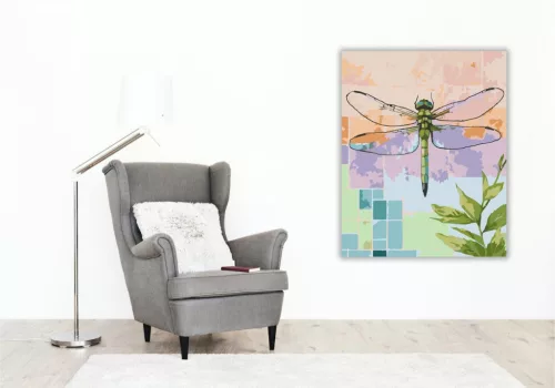 Szitakötő Irizáló Szárnyakkal - számfestő készlet - Számfestő.hu - 50×60cm - keretre feszítve