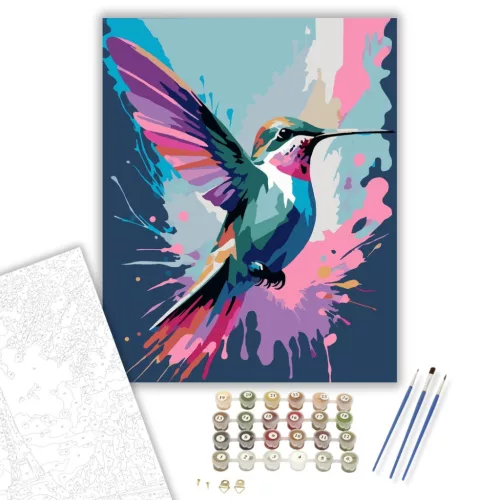 Neon Kolibri Absztrakt Színekben - számfestő készlet - Számfestő.hu - 40×50cm - keretre feszítve
