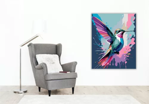 Neon Kolibri Absztrakt Színekben - számfestő készlet - Számfestő.hu - 80×100cm - keretre feszítve
