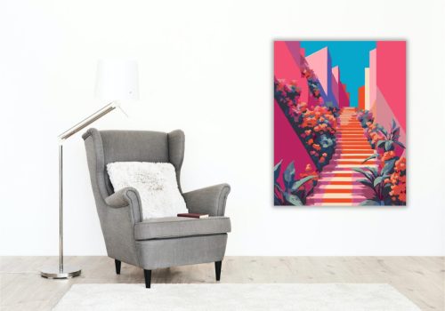 Színes Lépcsősor Növényekkel - számfestő készlet - Számfestő.hu - 40×50cm - keret nélkül