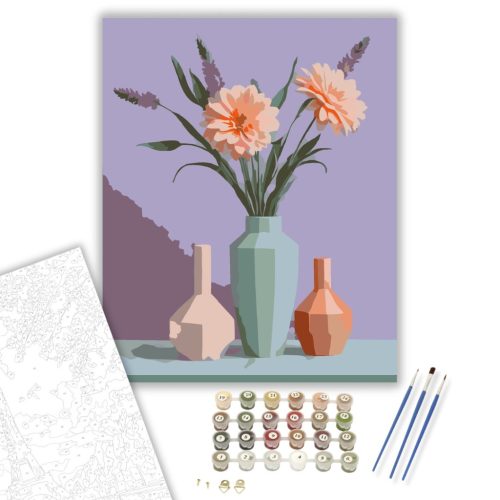 Pasztell Virágok Geometrikus Vázákban - számfestő készlet - Számfestő.hu - 40×50cm - keretre feszítve