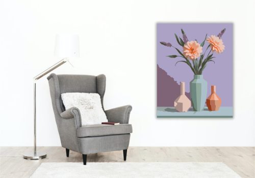 Pasztell Virágok Geometrikus Vázákban - számfestő készlet - Számfestő.hu - 40×50cm - keret nélkül