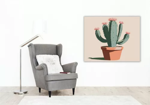 Kaktusz Terrakotta Cserépben - számfestő készlet - Számfestő.hu - 80×100cm - keretre feszítve