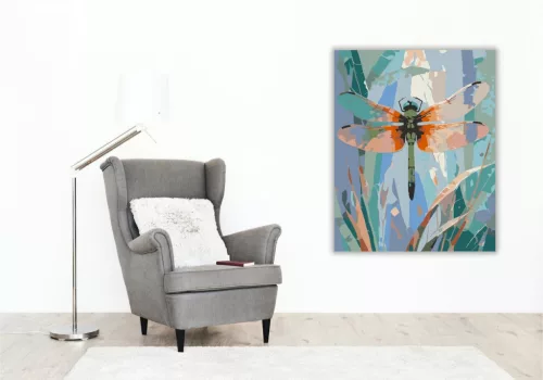 Irizáló szitakötő színes szárnyakkal - számfestő készlet - Számfestő.hu - 40×50cm - keretre feszítve