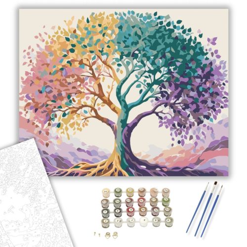 Színpompás Absztrakt Fa - számfestő készlet - Számfestő.hu - 60×70cm - keretre feszítve