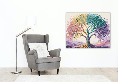 Színpompás Absztrakt Fa - számfestő készlet - Számfestő.hu - 60×70cm - keret nélkül