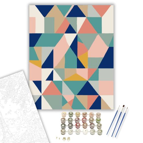 Színes Háromszögek és Félkörök - számfestő készlet - Számfestő.hu - 40×50cm - keret nélkül