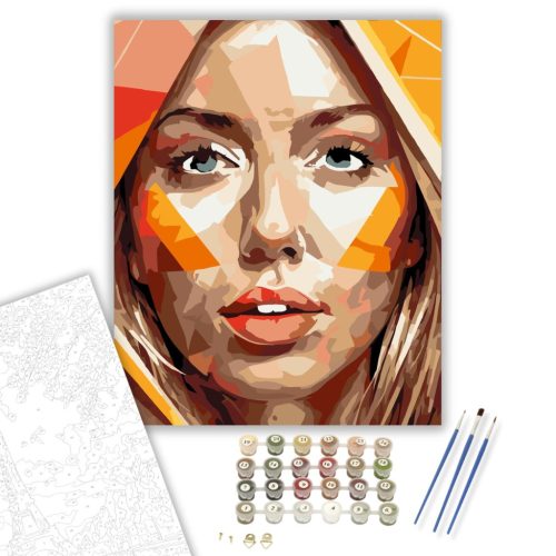 Színes Geometrikus Portré - számfestő készlet - Számfestő.hu - 40×50cm - keretre feszítve