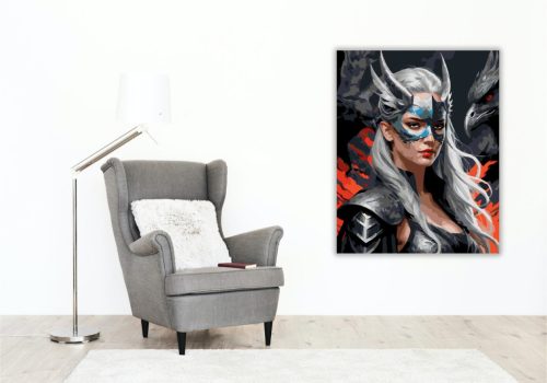 Ezüst Maszkos Sárkányjós - számfestő készlet - Számfestő.hu - 60×70cm - keretre feszítve