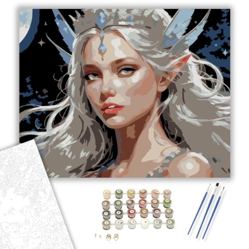 Csillagkoronás Holdtündér - számfestő készlet - Számfestő.hu - 60×70cm - keretre feszítve