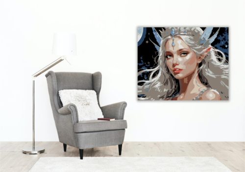 Csillagkoronás Holdtündér - számfestő készlet - Számfestő.hu - 60×70cm - keretre feszítve