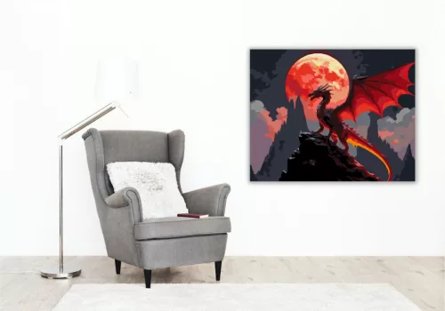 Vörös Sárkány a Vérvörös Napfogyatkozásnál - számfestő készlet - Számfestő.hu - 40×50cm - keret nélkül