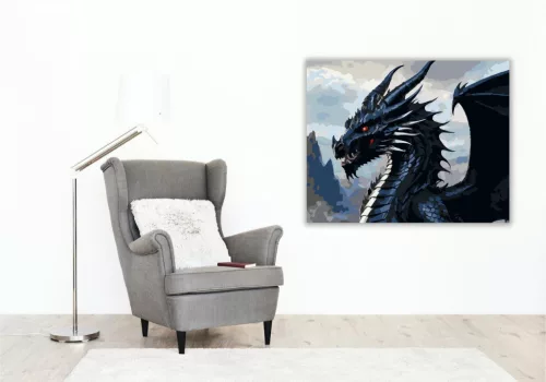 Fekete Sárkánykirálynő - számfestő készlet - Számfestő.hu - 40×50cm - keretre feszítve