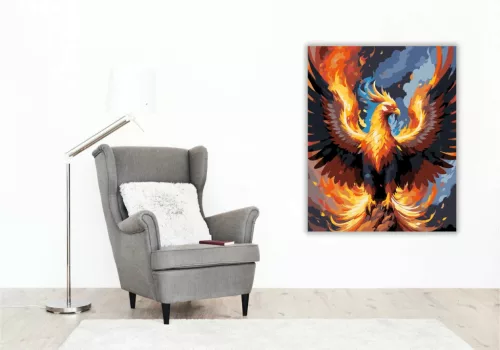 Lángoló főnix madár - számfestő készlet - Számfestő.hu - 50×60cm - Keretre feszítve