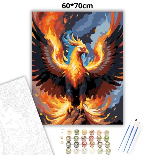 Lángoló főnix madár - számfestő készlet - Számfestő.hu - 60×70cm - Keretre feszítve