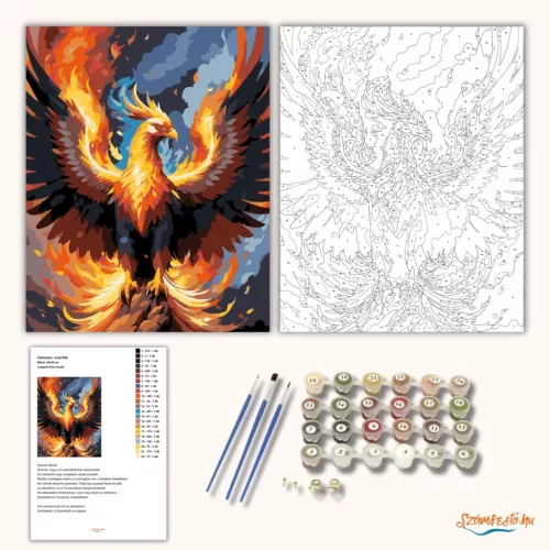 Lángoló főnix madár - számfestő készlet - Számfestő.hu - 80×100cm - Keret nélkül