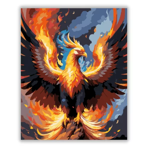 Lángoló főnix madár - számfestő készlet - Számfestő.hu - 40×50cm - Keretre feszítve