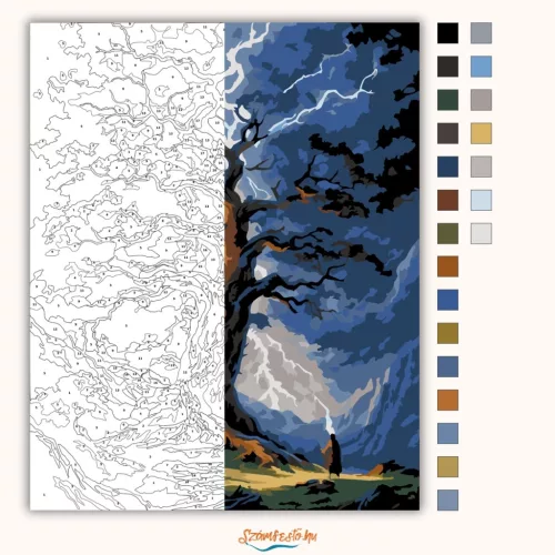 Misztikus villámok - számfestő készlet - Számfestő.hu - 50×60cm - Keretre feszítve