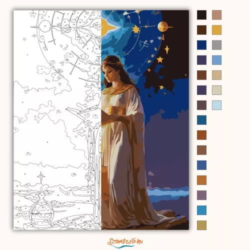 Csillagos papnő - számfestő készlet - Számfestő.hu - 80×100cm - Keretre feszítve