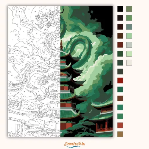 A jáde sárkány - számfestő készlet - Számfestő.hu - 60×70cm - Keretre feszítve