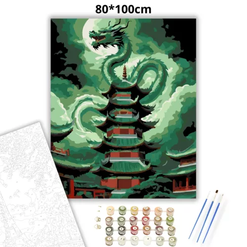 A jáde sárkány - számfestő készlet - Számfestő.hu - 80×100cm - Keret nélkül
