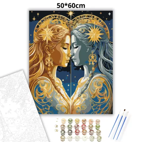 Ikrek csillagjegy - számfestő készlet - Számfestő.hu - 50×60cm - Keret nélkül