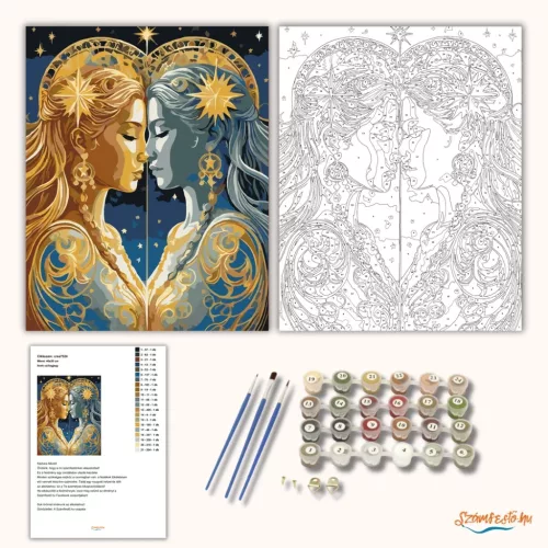 Ikrek csillagjegy - számfestő készlet - Számfestő.hu - 50×60cm - Keret nélkül