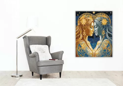 Ikrek csillagjegy - számfestő készlet - Számfestő.hu - 50×60cm - Keretre feszítve