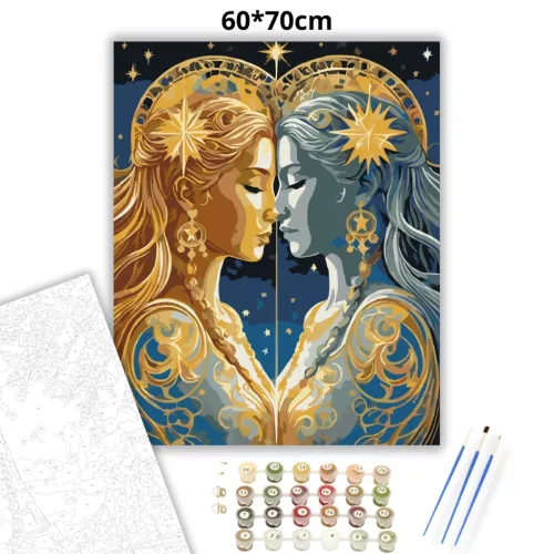 Ikrek csillagjegy - számfestő készlet - Számfestő.hu - 60×70cm - Keret nélkül