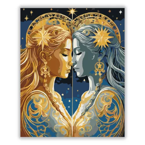 Ikrek csillagjegy - számfestő készlet - Számfestő.hu - 60×70cm - Keret nélkül