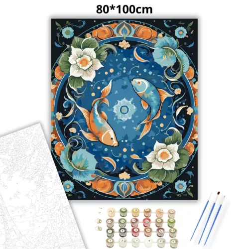 Halak – Kozmikus áramlás - számfestő készlet - Számfestő.hu - 80×100cm - Keret nélkül