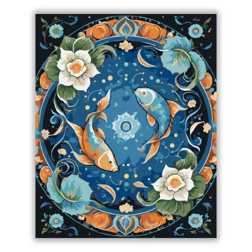 Halak – Kozmikus áramlás - számfestő készlet - Számfestő.hu - 80×100cm - Keret nélkül
