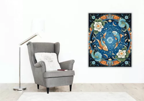 Halak – Kozmikus áramlás - számfestő készlet - Számfestő.hu - 80×100cm - Keret nélkül