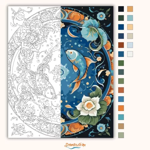 Halak – Kozmikus áramlás - számfestő készlet - Számfestő.hu - 40×50cm - Keret nélkül