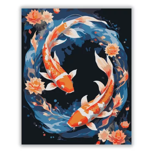Halak - Kozmikus egyensúly - számfestő készlet - Számfestő.hu - 60×70cm - Keretre feszítve