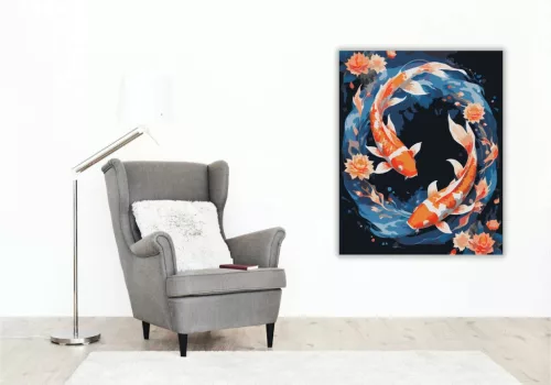 Halak - Kozmikus egyensúly - számfestő készlet - Számfestő.hu - 40×50cm - Keret nélkül