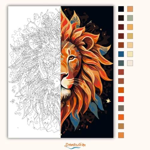 Oroszlán - Sugárzó erő - számfestő készlet - Számfestő.hu - 60×70cm - Keretre feszítve
