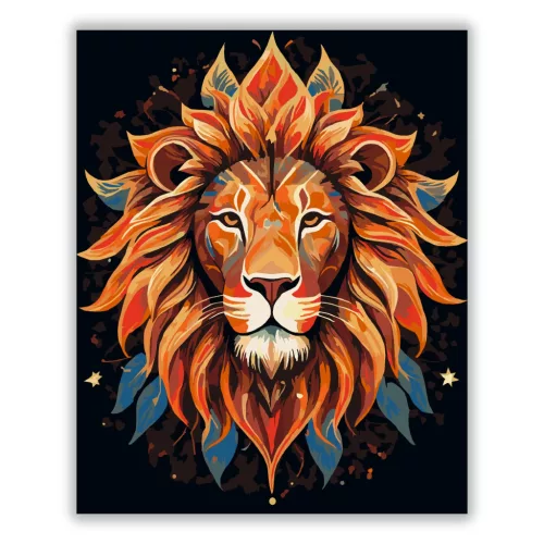 Oroszlán - Sugárzó erő - számfestő készlet - Számfestő.hu - 60×70cm - Keretre feszítve