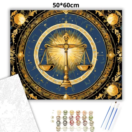 Aranyló mérleg - számfestő készlet - Számfestő.hu - 50×60cm - Keretre feszítve