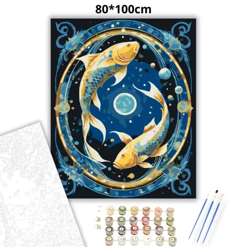 Halak csillagjegy - számfestő készlet - Számfestő.hu - 80×100cm - Keretre feszítve
