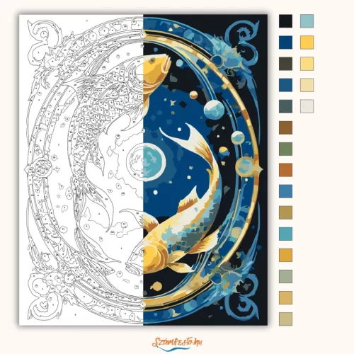 Halak csillagjegy - számfestő készlet - Számfestő.hu - 40×50cm - Keretre feszítve