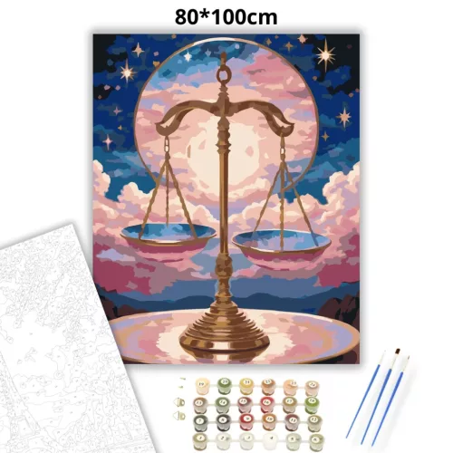 Csillagfényes mérleg - számfestő készlet - Számfestő.hu - 80×100cm - Keretre feszítve