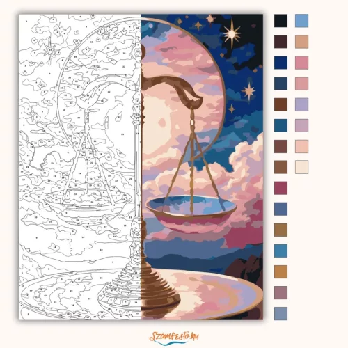 Csillagfényes mérleg - számfestő készlet - Számfestő.hu - 40×50cm - Keretre feszítve