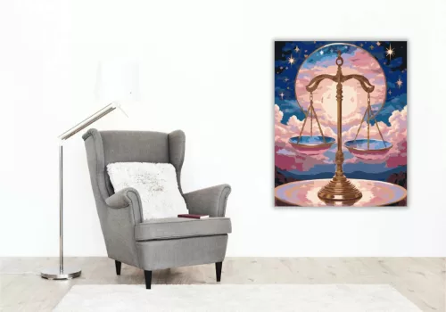 Csillagfényes mérleg - számfestő készlet - Számfestő.hu - 40×50cm - Keretre feszítve