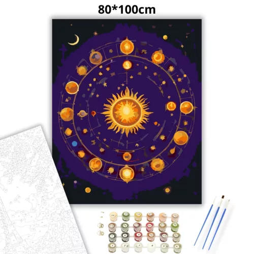 Csillagjegyek gyűrűje - számfestő készlet - Számfestő.hu - 80×100cm - Keretre feszítve