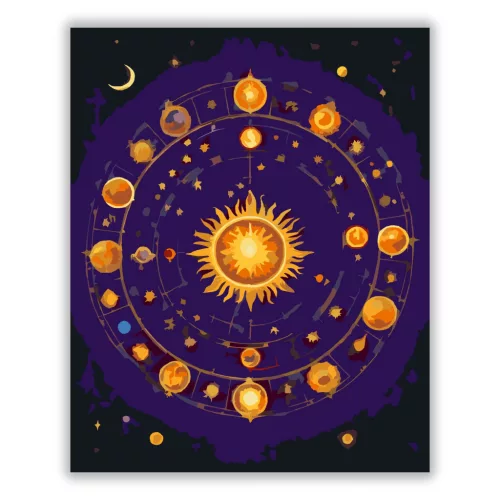 Csillagjegyek gyűrűje - számfestő készlet - Számfestő.hu - 80×100cm - Keretre feszítve